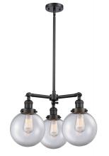 Innovations Lighting 207-BK-G202-8 - Beacon - 3 Light - 22 inch - Matte Black - Stem Hung - Chandelier